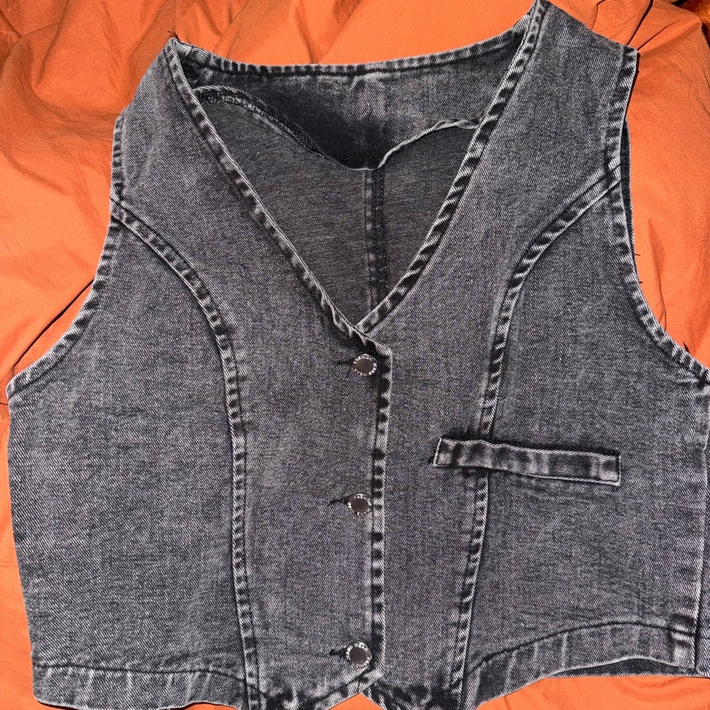 Gray Denim Button-Up Vest